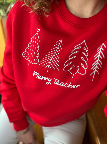 Sweat Sapins - Merry Teacher coloris rouge